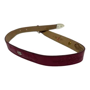 Nocona Western Tooled Leather Belt Red Silver Buckle Women’s Size 26 thumbnail 4