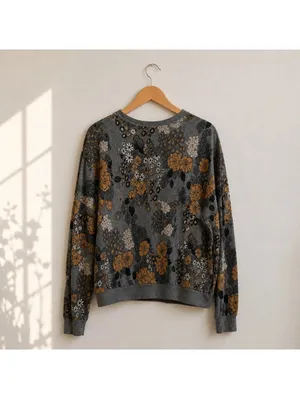 Vintage Season Ticket Gray Floral Sweatshirt Women L Shoulder Pads Cottagecore thumbnail 2