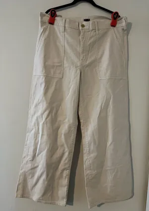 J Crew Cream Camp Pocket Wide Leg Pants 32 High Rise Utility Minimalist Cotton thumbnail 1