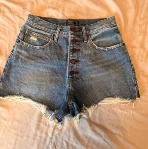 Abercrombie & Fitch Distressed Button-Fly Denim Shorts - Blue thumbnail 1
