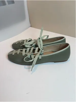 Maeve Genuine Leather Contrast Lace-Up Ballet Flats Sage green Sz 9 Balletcore thumbnail 6