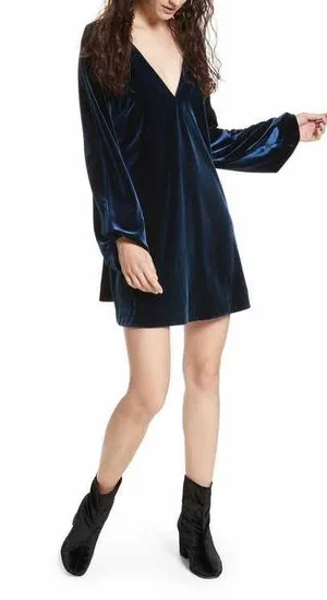 Free People Dress Velvet Mini Long Sleeve thumbnail 3