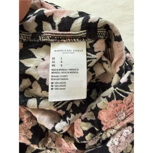 American Eagle Floral Wrap Midi‎ Skirt Black Pink Boho Viscose A-Line Size Large thumbnail 4