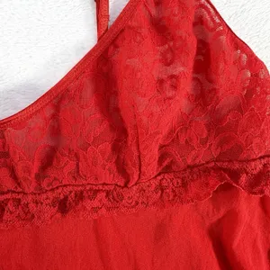 Y2K Victorias Secret XL Sheer Lace Babydoll Top Red Festival Stretch Romantic‎ thumbnail 6
