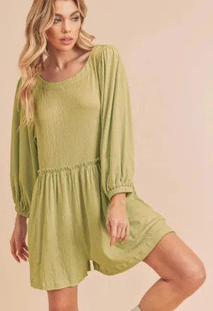 Aemi + Co Olive Green Frill Long‎ Sleeve Romper Relaxed Fit Pockets Size S thumbnail 1
