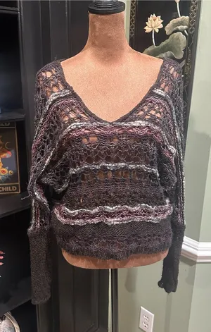 Free People Boho Mixed‑Material Woven Knit Sweater – Size Medium thumbnail 1