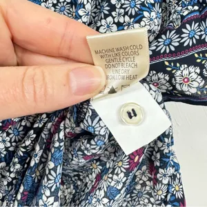Max Studio Ditsy Floral Blue & Pink Flared Sleeve Tie Front Blouse S thumbnail 8
