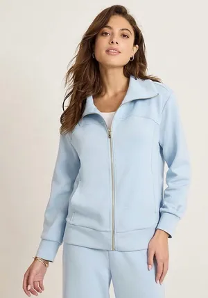Tommy Bahama Womens Light Blue Full Zip Funnel Neck Sweatshirt Size Medium‎ Soft thumbnail 1