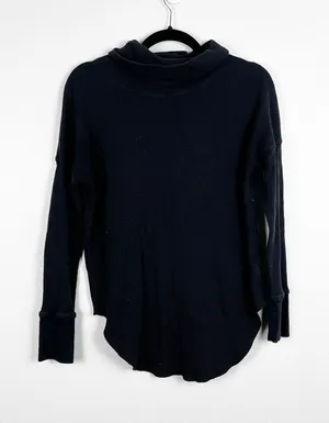 ARITZIA The Group Babaton Waffle Knit‎ Long Sleeve Turtleneck Black Sz M thumbnail 1