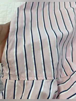 Entro Pink White and Navy Parker Striped Ruffle-Hem Mini Shirt Dress Size S thumbnail 6