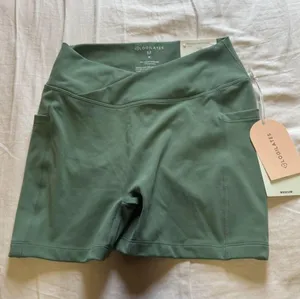 Blogilates Criss Cross Scrunch Biker Short — “Hedge” (Olive) Green thumbnail 1