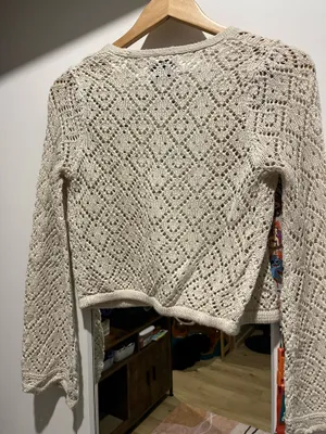 Pink Rose Wrap Sweater Cream S thumbnail 1