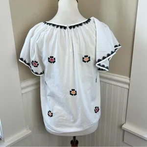 Madewell Embroidered Cross-Stitch Peasant Top White XXS NA322 thumbnail 3