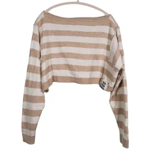 We The Free Into The Blue Striped Sweater Crop Small Tan Cream Granola Cozy Fall thumbnail 2