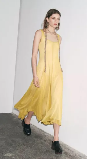 Zara butter mustard Yellow Maxi Dress flowy bohemian midi summer vacation thumbnail 7
