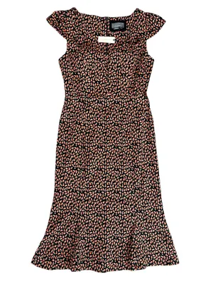 Anthropologie Women’s Cecily Fit & Flare Sweetheart Midi Dress Raspberry Print L thumbnail 2