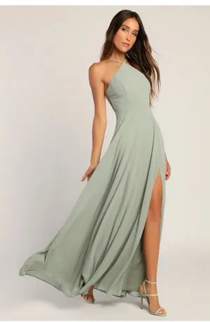 Lulus | Sage Green Halter Maxi Dress | Bridesmaid thumbnail 4