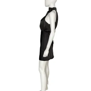 Lulus Modern Instinct Black Satin Mock Neck A-Line Mini Dress Women’s Sz S thumbnail 4