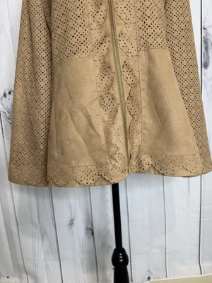 Chicos Jacket Womens Sz 3 XL Tan Leather Suede Full Zip Jacket Laser Cut thumbnail 3