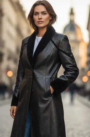 Vintage Worthington Black Leather Long Coat Petite Large thumbnail 1