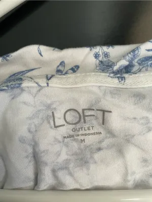 LOFT White and Blue Floral/Bird V-Neck Tank thumbnail 2