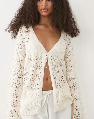 Miss Selfridge Tie Front Boho Cardigan in Cream NWT Size Small thumbnail 1