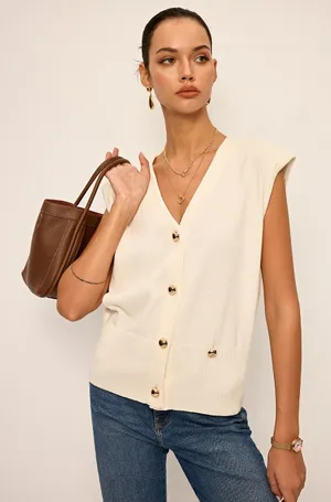 Commense Asymmetric Two-Way Wear Knit Vest Cardigan Medium NWT‎ thumbnail 1