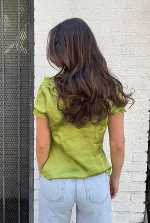 Y2k antilia femme green ruffle blouse sz m thumbnail 3