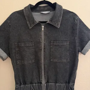 Blue‎ B Collection Sz L Denim Romper Coveralls Washed Black Utility thumbnail 3