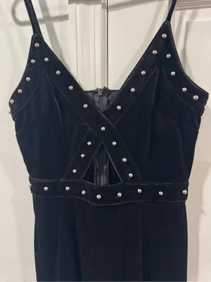 William B Black Studded Velvet Mini Dress with Spaghetti Straps thumbnail 2