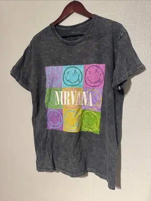 Nirvana Mineral Wash Smiley Face Band Graphic Tee Shirt Size Large L thumbnail 2
