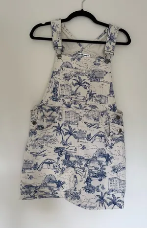American Apparel Denim Overalls (Cream and Blue Toile Print) thumbnail 1