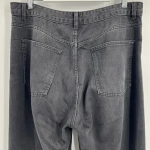 Zara High Rise Waisted Wide Leg‎ Raw Hem Black Denim Jeans Women's Size 14 thumbnail 8