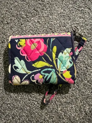 Vera Bradley blue with pink flowers trifold wallet thumbnail 2