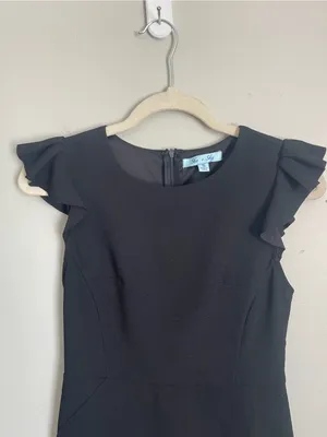 SHE + SKY Classic Black Ruffle Sleeve Mini Dress Sz S thumbnail 2