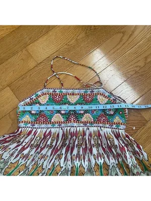 ZARA Chiffon Printed Strappy Embroidered Dress Open Back Sequins multicolor XS thumbnail 12