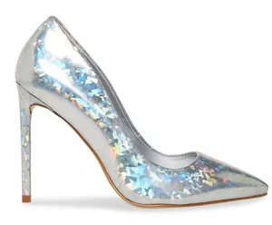 Steve Madden Silver Iridescent Daisie Pointed Toe Stiletto Heels 7 thumbnail 1