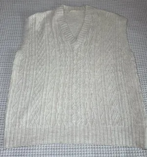 Anthropologie Ivory Sweater Vest XL Wns Cable Knit V-Neck Sleeveless Ivy Prep thumbnail 1