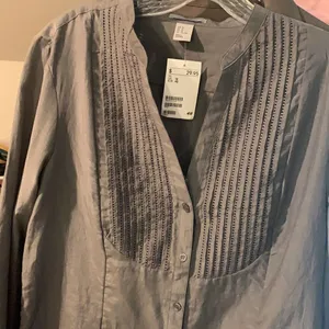 H&M grayish green silk blend button down blouse thumbnail 2