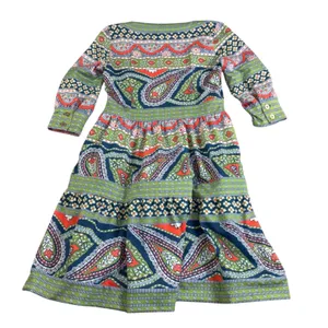 Gretchen Scott Paisley Park Dress XS‎ Square Neck Boho Midi Resort Preppy Artsy thumbnail 3