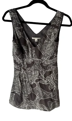 Banana Republic Y2k Silk Sleeveless V Neck Top Gray White Floral Print Size 2 XS thumbnail 1