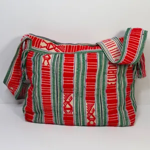 Handwoven Boho‎ Crossbody Bag Red Green Geometric Bird Motif Tassels Festival thumbnail 2