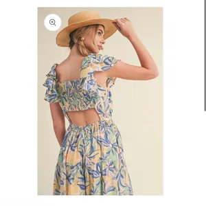 &merci Love Forever Floral Print Cut Out‎ Back Midi Dress Blue Multi M thumbnail 2