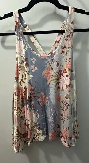 Kimchi Blue Women's S Blue Floral Print Open back Swing Tank Top Boho Festival thumbnail 1