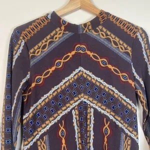 Free People Bloom Geometric Chevron Print Long Sleeve Mock Neck‎ Mini Dress S thumbnail 4
