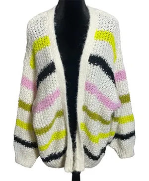 Vero Moda Aperol Striped Open Front chunky knit color block cardigan sweater thumbnail 1