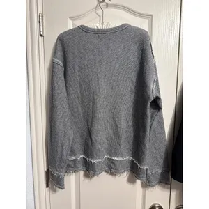 Nation LTD Gray Herringbone Raw Hem Distressed Pullover Sweatshirt Minimalist thumbnail 3