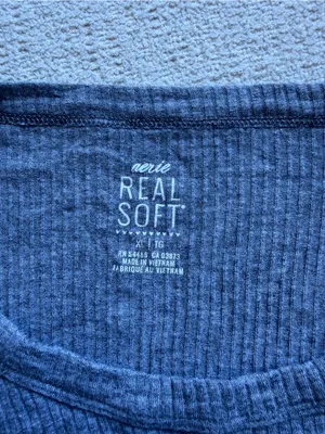 aerie Gray Ribbed Knot-Front Cropped Long Sleeve Tee thumbnail 3