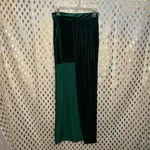Boho Asymmetrical Velvet High Waisted Bodycon Draped Maxi Skirt Dark Green S thumbnail 2