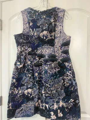 Anthropologie Mauve Navy and White Floral Sleeveless Dress thumbnail 3